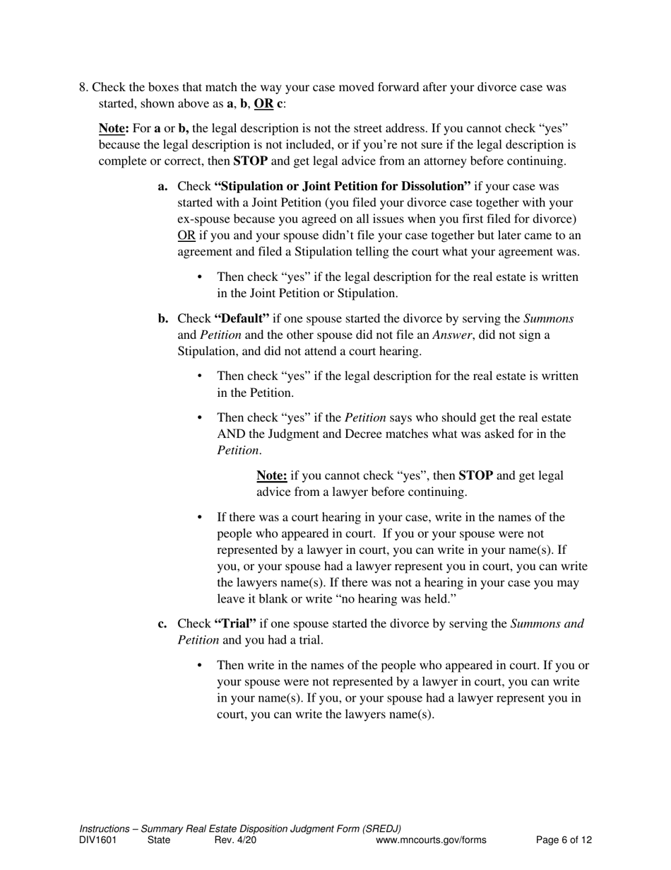 Instructions for Form 80.1.2 Summary Real Estate Disposition Judgment - Minnesota, Page 6