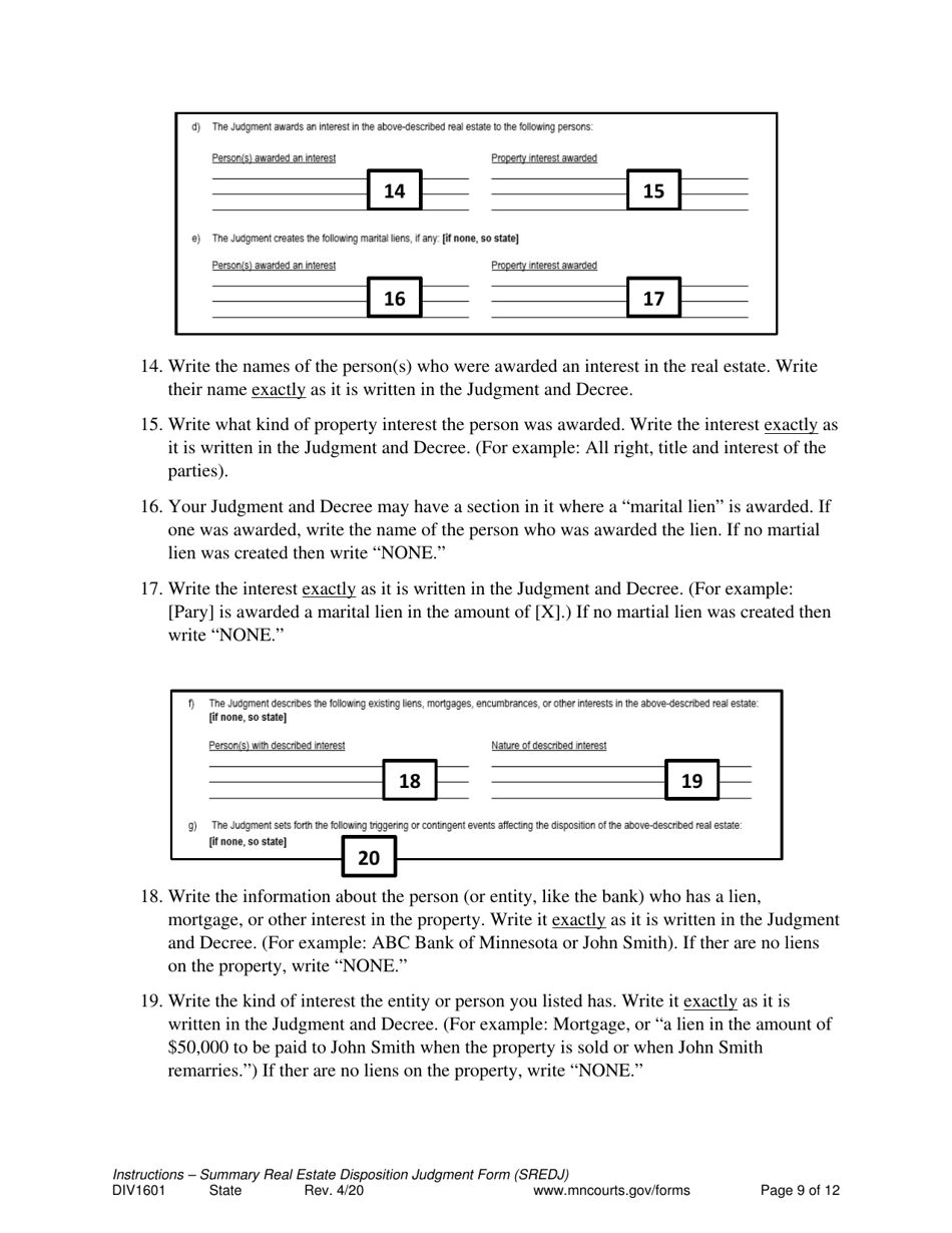 Instructions for Form 80.1.2 Summary Real Estate Disposition Judgment - Minnesota, Page 9