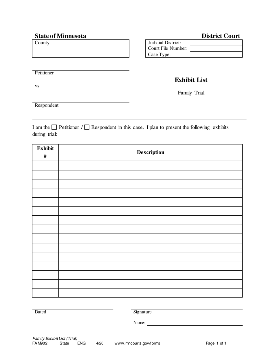 Form FAM902 Download Printable PDF or Fill Online Exhibit ...