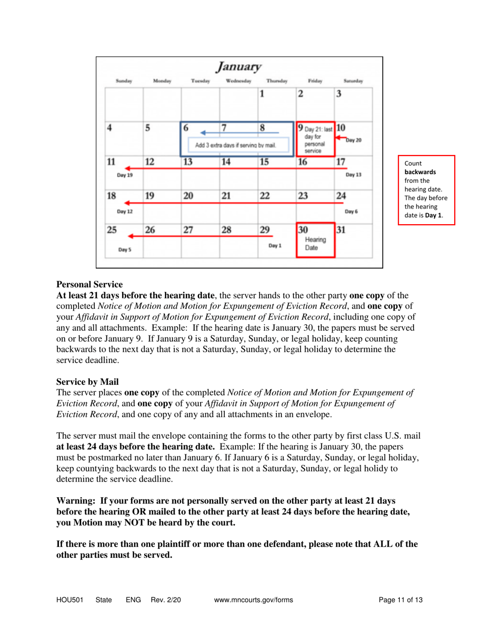 Form HOU501 Instructions - Expungement of Eviction Record - Minnesota, Page 11