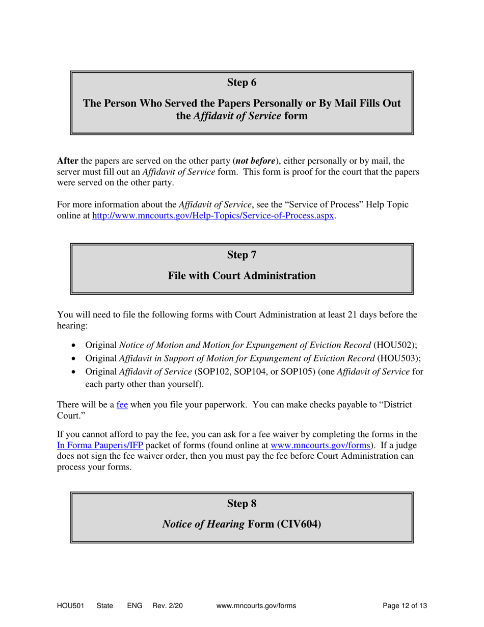 Form HOU501 Instructions - Expungement of Eviction Record - Minnesota, Page 12