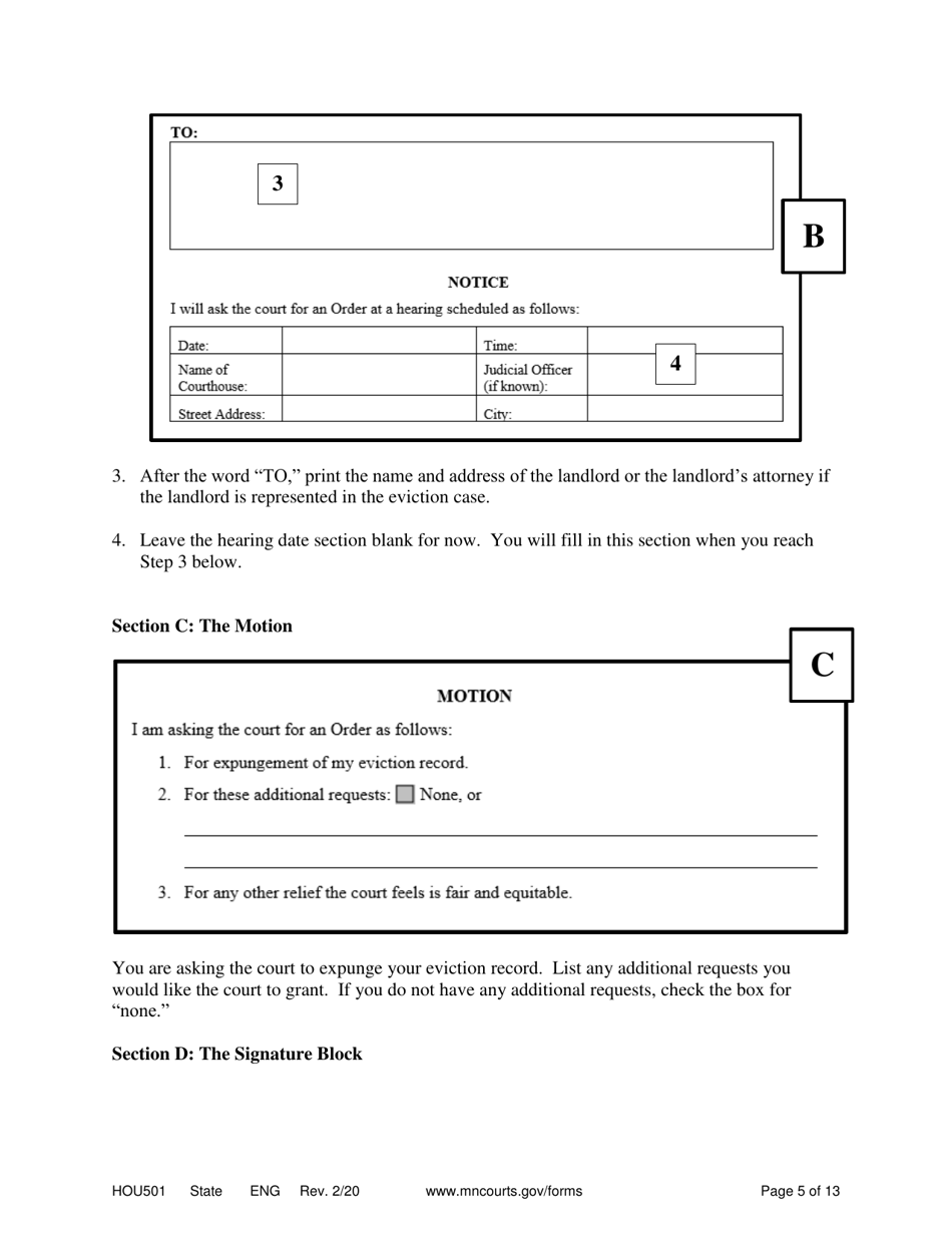 Form HOU501 Instructions - Expungement of Eviction Record - Minnesota, Page 5