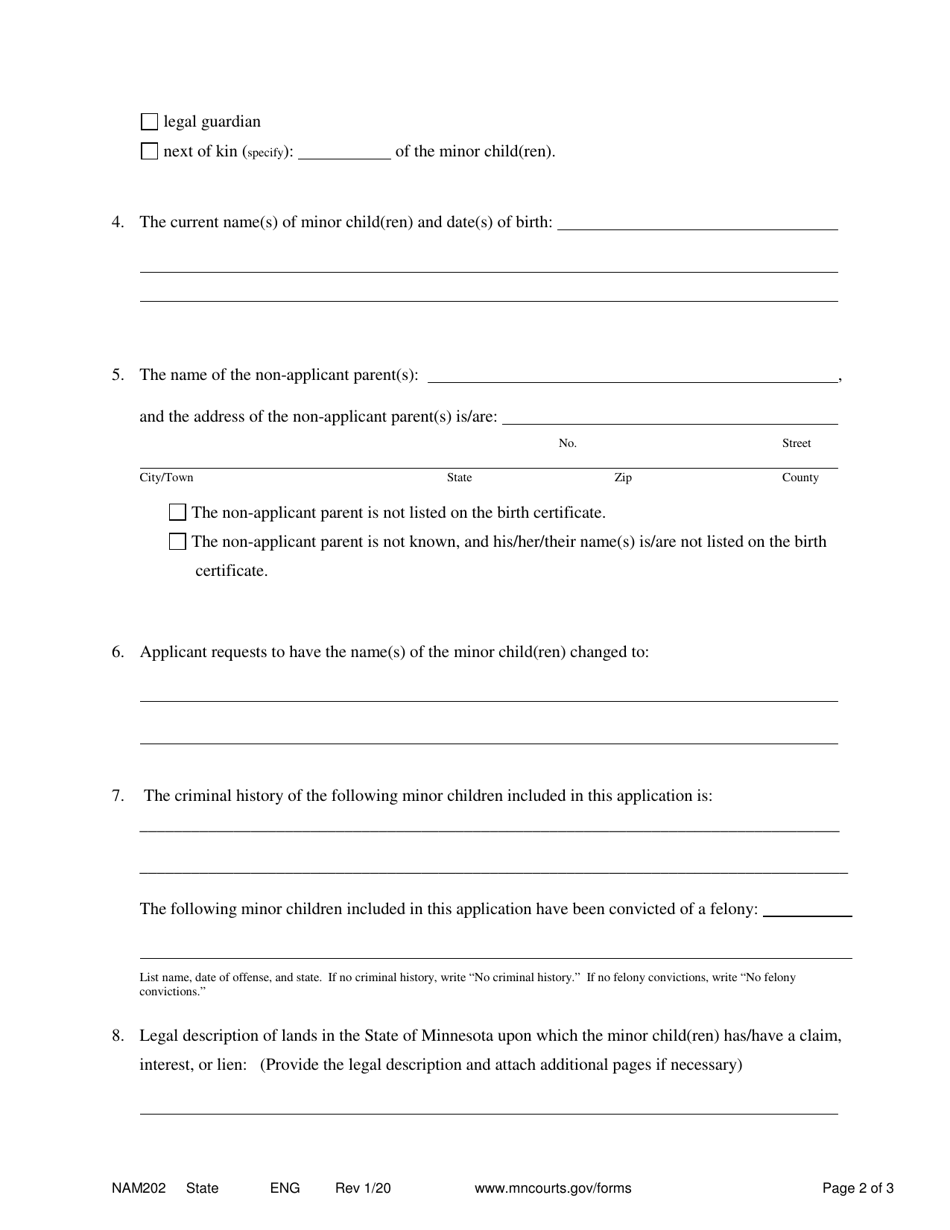 Form NAM202 Download Printable PDF Or Fill Online Application For Name 