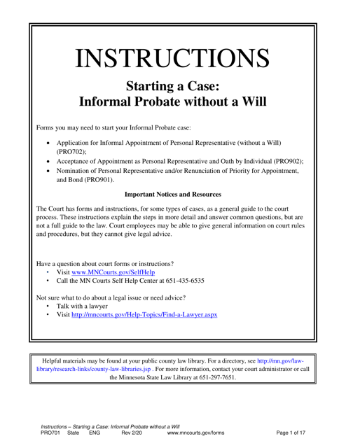 Instructions for Form PRO702, PRO902, PRO901 - Minnesota