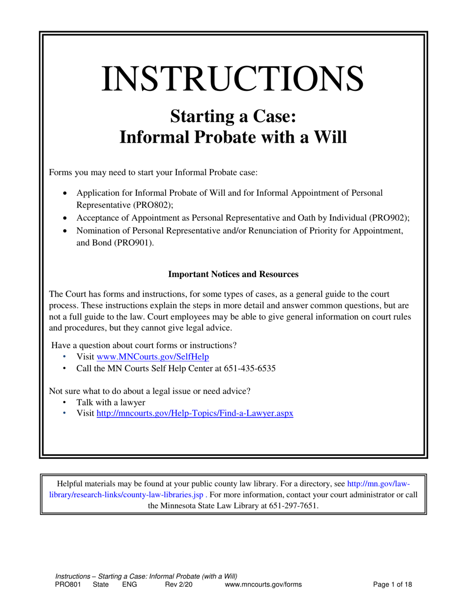 Instructions for Form PRO802, PRO902, PRO901 - Minnesota, Page 1