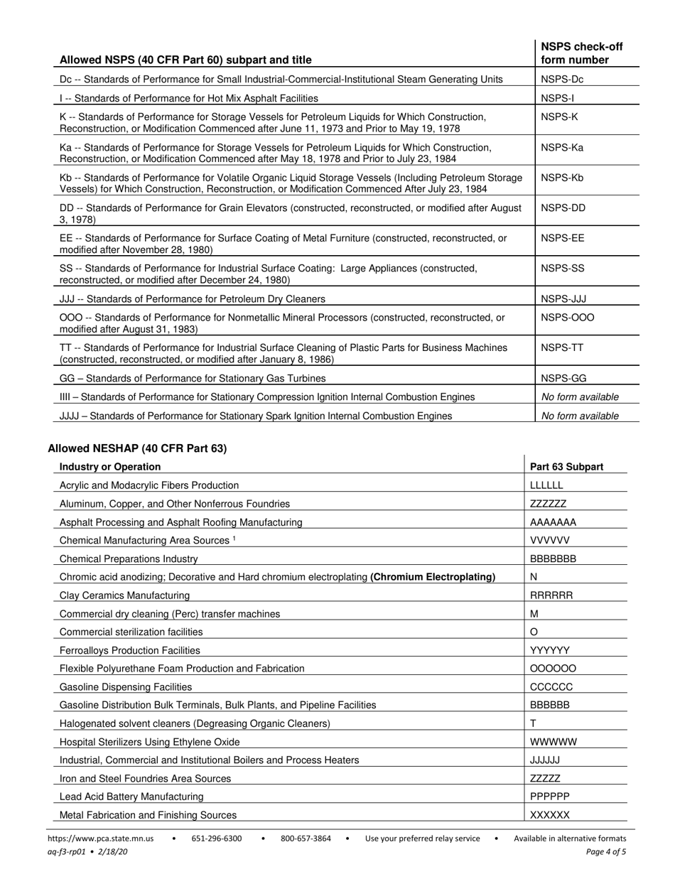 Form RP-01 Registration Permit Facility Information - Minnesota, Page 4