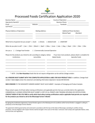 &quot;Processed Foods Certification Application&quot; - Mississippi, 2020