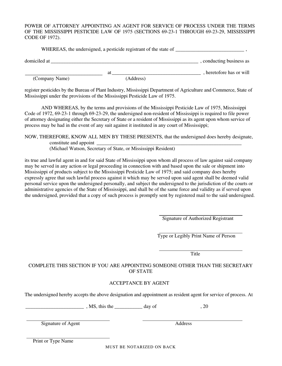 Power of Attorney for Pesticide Registration - Mississippi, Page 1