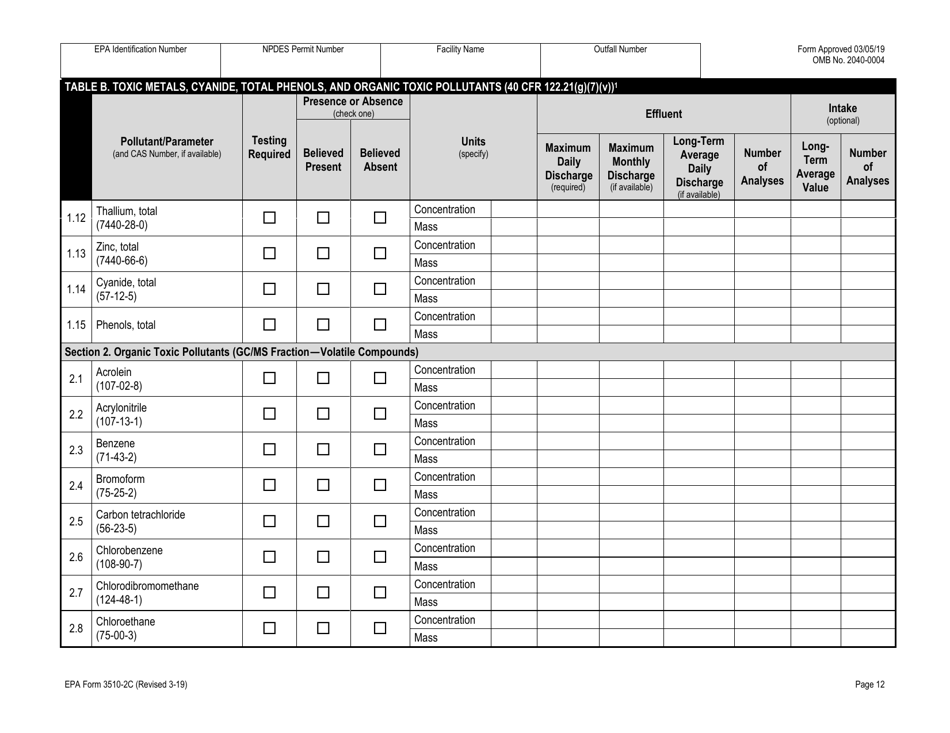 NPDES Form 2C (EPA Form 3510-2C) Application for Npdes Permit to Discharge Wastewater Existing Manufacturing, Commercial, Mining, and Silviculture Operations, Page 26