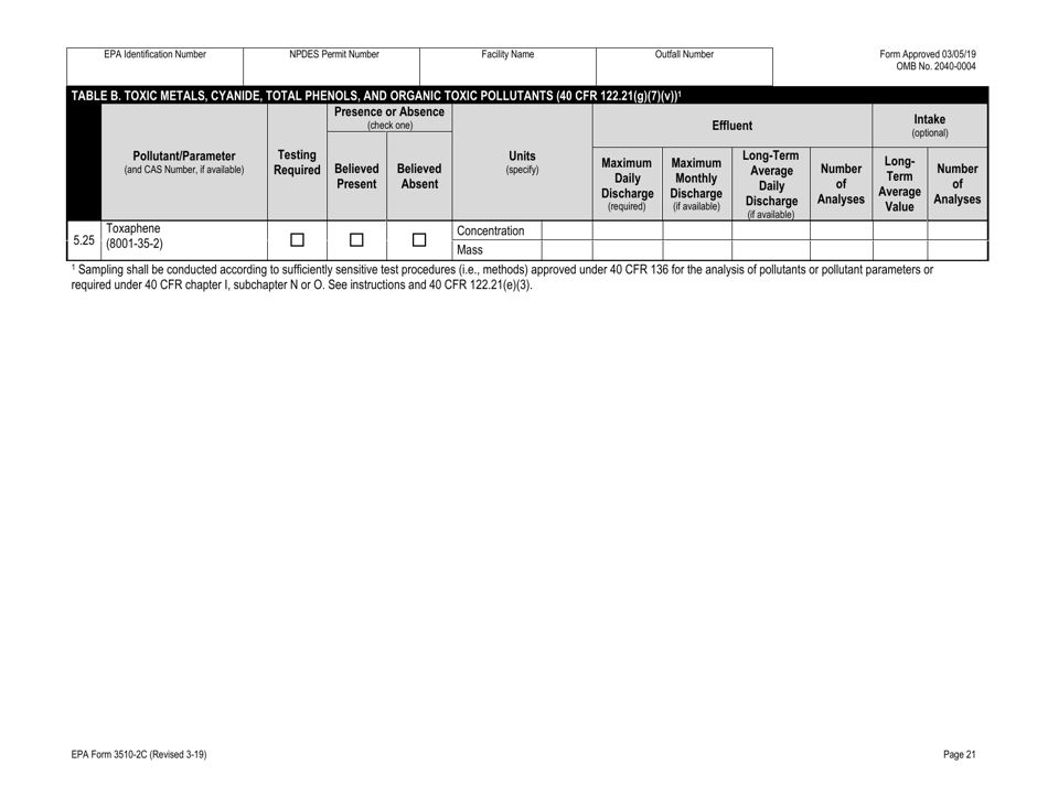 NPDES Form 2C (EPA Form 3510-2C) Application for Npdes Permit to Discharge Wastewater Existing Manufacturing, Commercial, Mining, and Silviculture Operations, Page 35