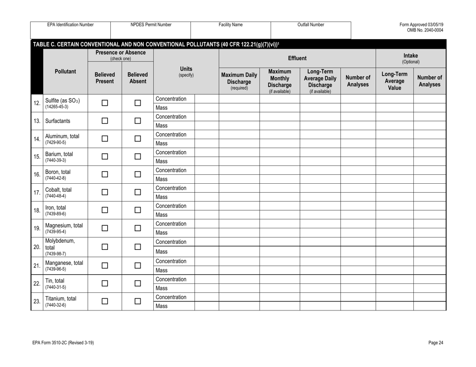 NPDES Form 2C (EPA Form 3510-2C) Application for Npdes Permit to Discharge Wastewater Existing Manufacturing, Commercial, Mining, and Silviculture Operations, Page 38