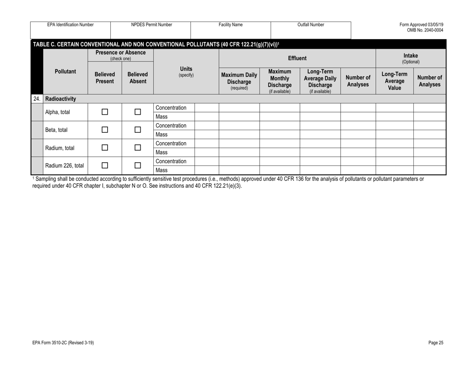 NPDES Form 2C (EPA Form 3510-2C) Application for Npdes Permit to Discharge Wastewater Existing Manufacturing, Commercial, Mining, and Silviculture Operations, Page 39