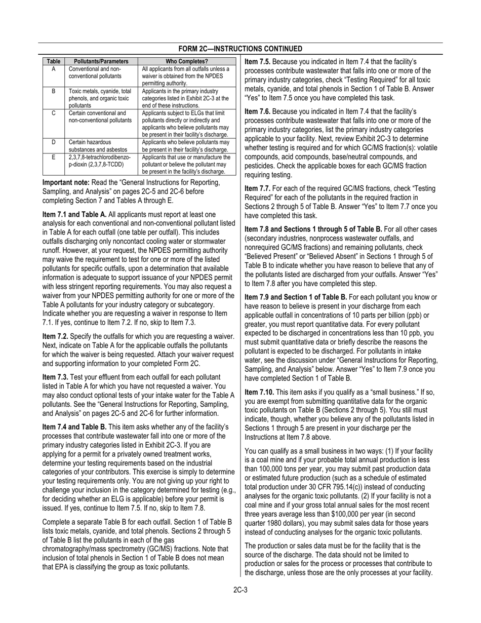 NPDES Form 2C (EPA Form 3510-2C) Application for Npdes Permit to Discharge Wastewater Existing Manufacturing, Commercial, Mining, and Silviculture Operations, Page 5