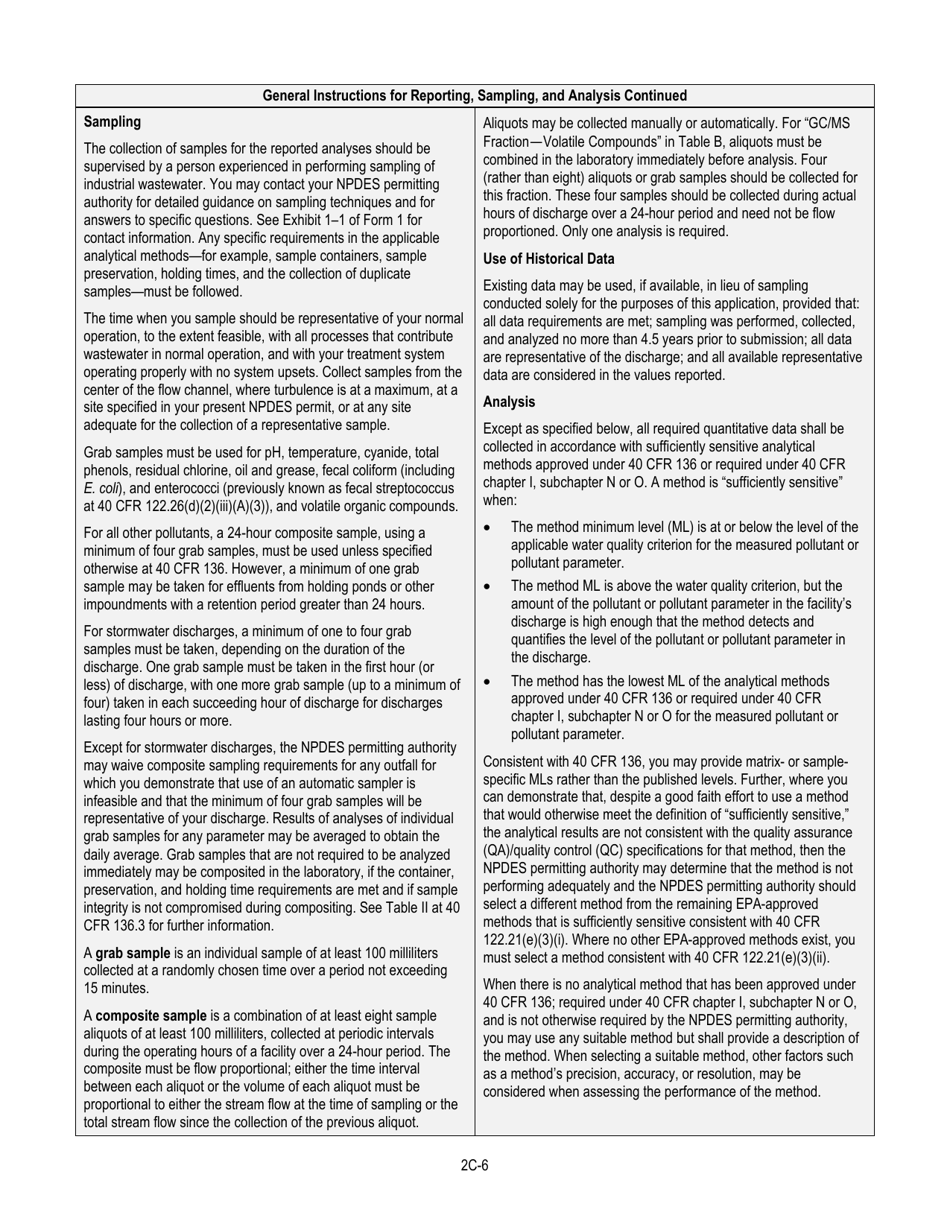 NPDES Form 2C (EPA Form 3510-2C) Application for Npdes Permit to Discharge Wastewater Existing Manufacturing, Commercial, Mining, and Silviculture Operations, Page 8