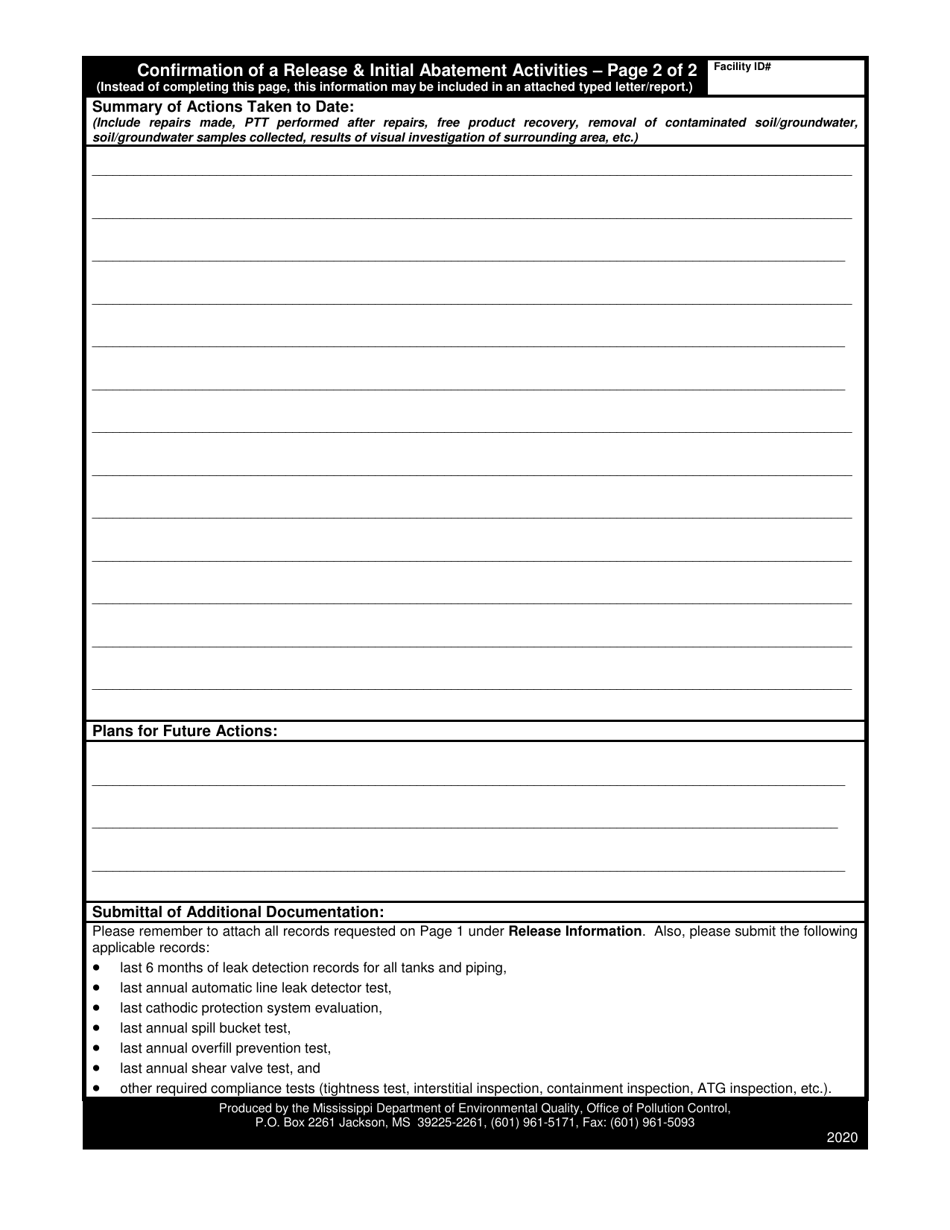 Confirmation of a Release  Initial Abatement Activities - Mississippi, Page 2