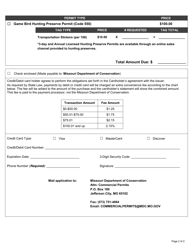 Application for Game Bird Hunting Preserve Permit (Code 550) - Missouri, Page 2