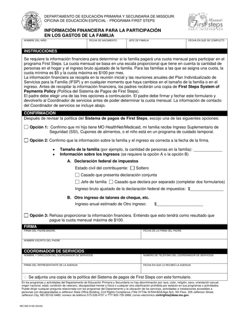 Formulario MO500-3126 Informacion Financiera Para La Participacion En Los Gastos De La Familia - Missouri (Spanish)