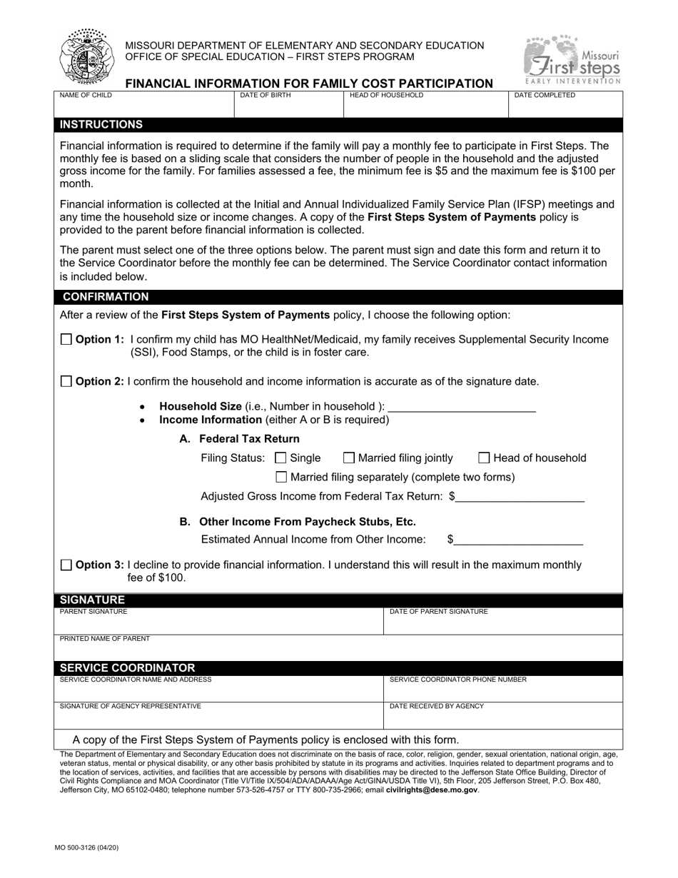 Form MO500-3126 Financial Information for Family Cost Participation - Missouri, Page 1