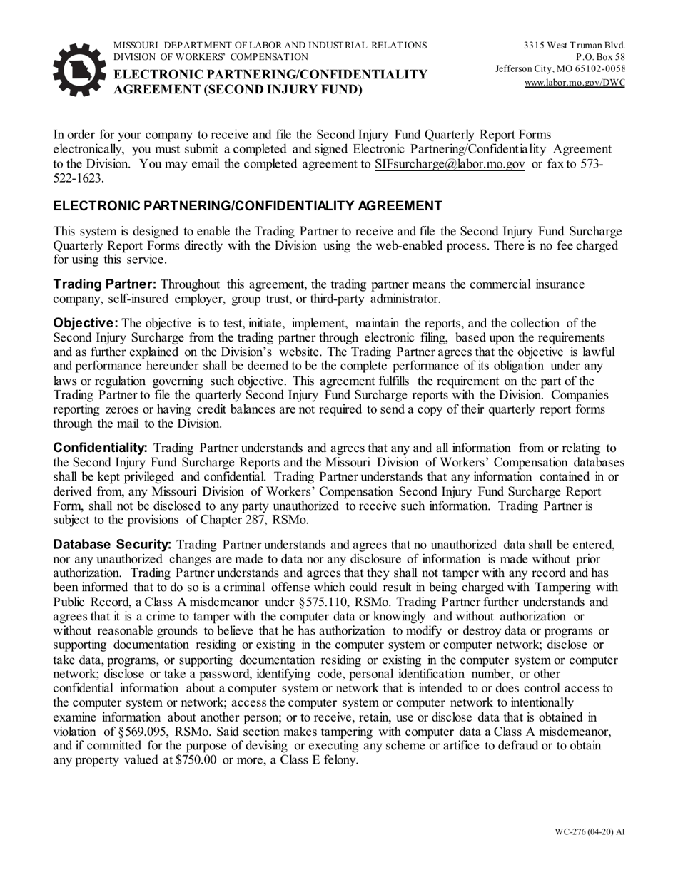 Form WC 276 Fill Out Sign Online and Download Fillable PDF Missouri Form WC 276 Fill Out Sign Online and Download Fillable PDF Missouri