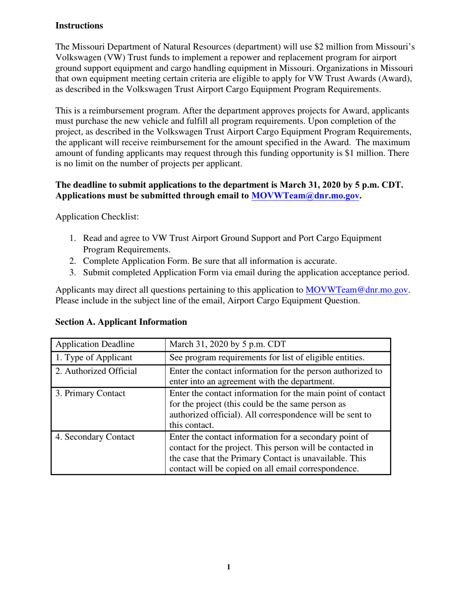 Form MO780-2885 Volkswagen Trust Airport and Cargo Program Application - Missouri, Page 4