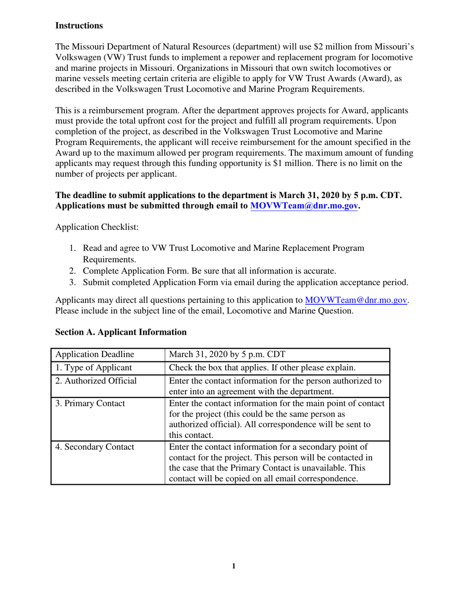 Form MO780-2884 Volkswagen Trust Locomotive and Marine Program Application - Missouri, Page 4