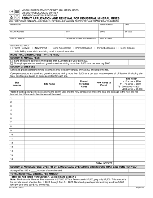 Form MO780-1007  Printable Pdf