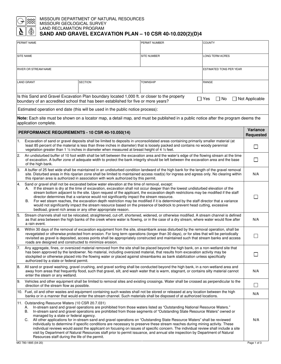 Form MO780-1895 Download Fillable PDF or Fill Online Sand and Gravel ...