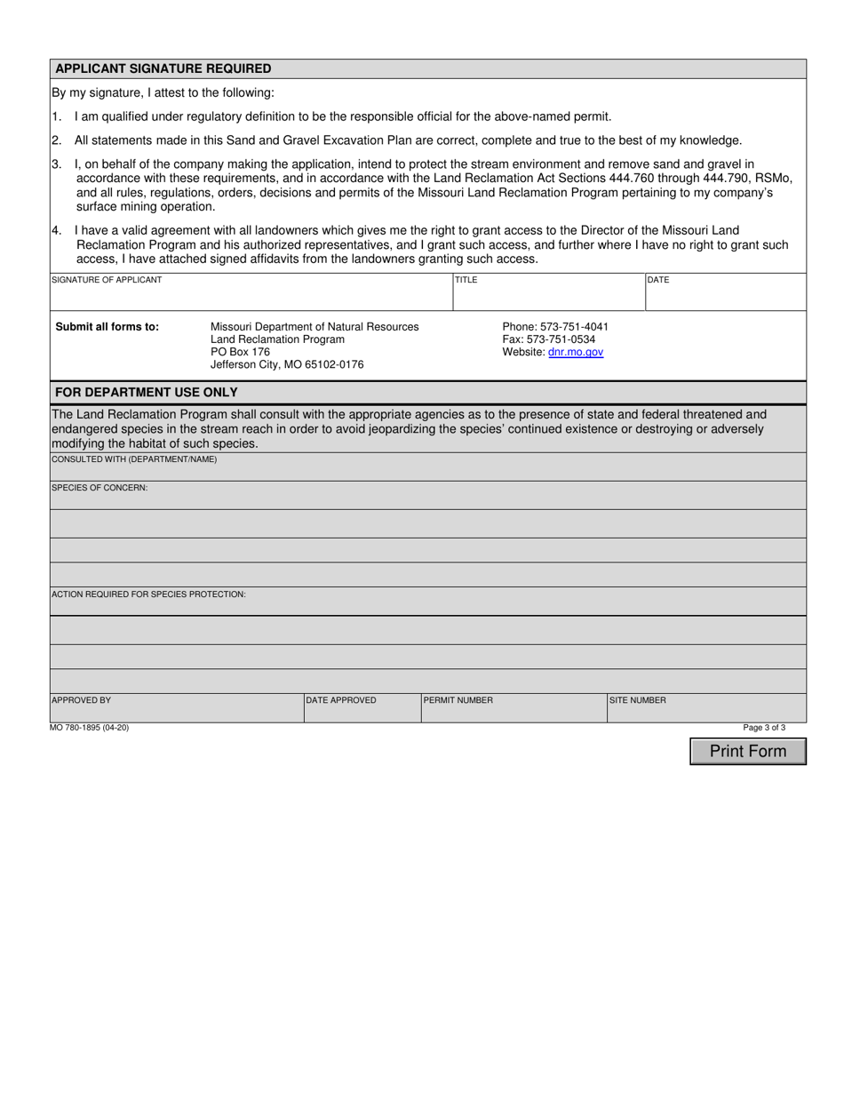 Form MO780-1895 Sand and Gravel Excavation Plan - 10 Csr 40-10.020(2)(D)4 - Missouri, Page 3