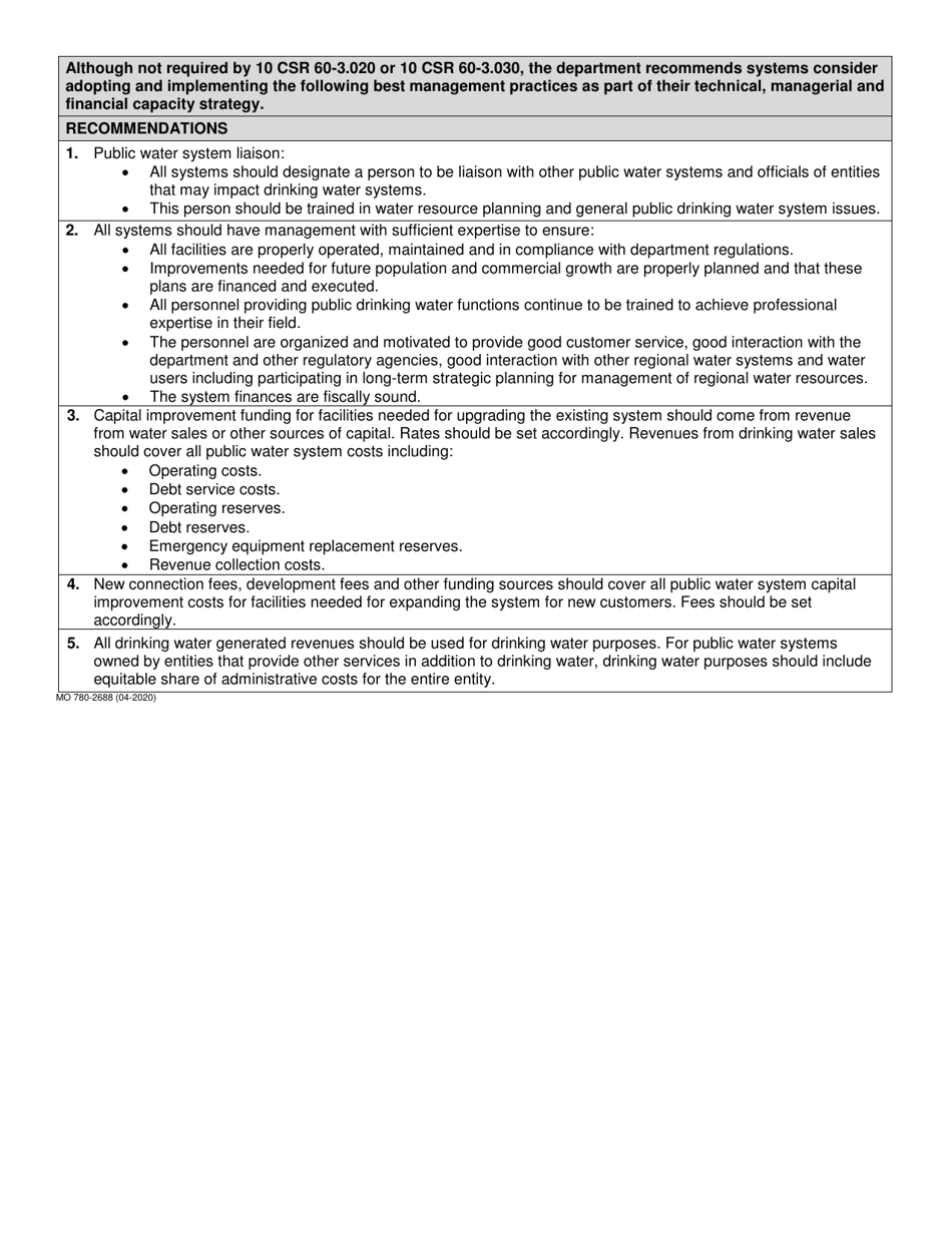 Form MO780-2688 Minimum Technical, Managerial, and Financial Capacity Requirements for Community and Nontransient Noncommunity Public Water Systems (10 Csr 60-3.030) - Missouri, Page 3