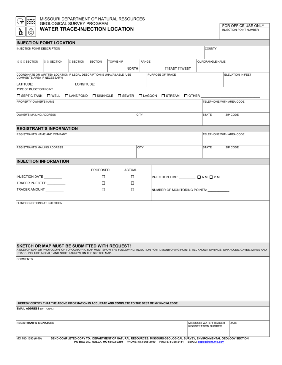 Form MO780-1693 Water Trace-Injection Location - Missouri, Page 1