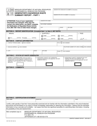 Document preview: Form MO780-1097 Generator's Hazardous Waste Summary Report - Missouri