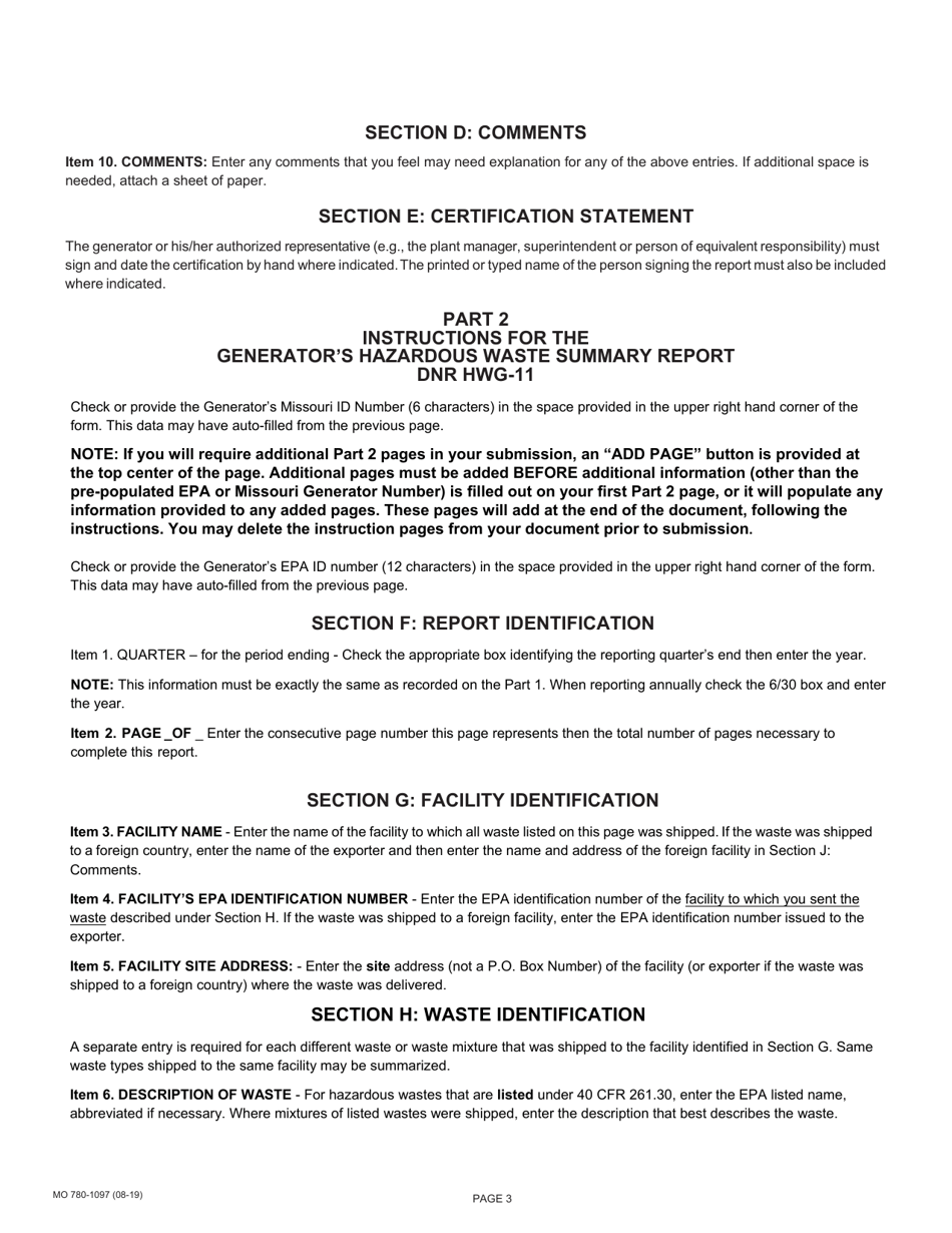 Form MO780-1097 Generators Hazardous Waste Summary Report - Missouri, Page 5