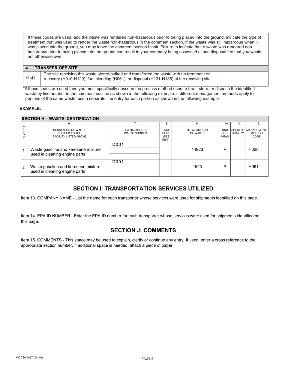Form MO780-1097 Generators Hazardous Waste Summary Report - Missouri, Page 8