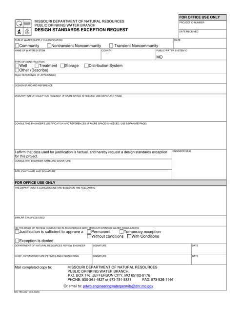 Form MO780-2221 Design Standards Exception Request - Missouri