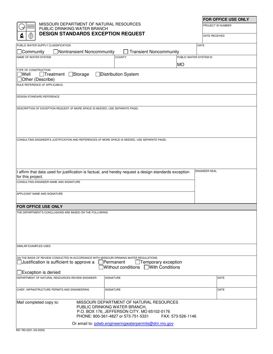 Form MO780-2221 Design Standards Exception Request - Missouri, Page 1