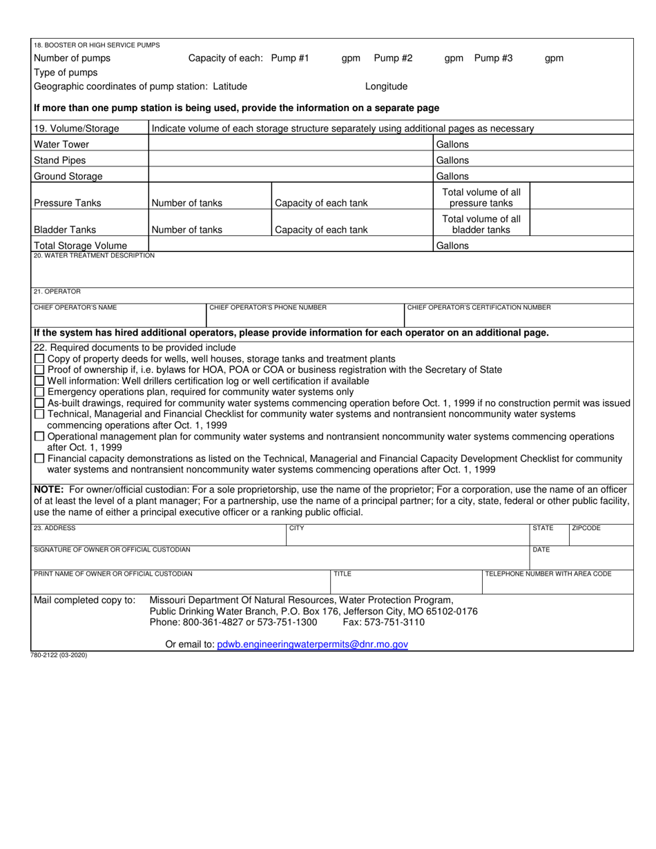 Form MO780-2122 Permit to Dispense Application for Public Water Systems - Missouri, Page 2