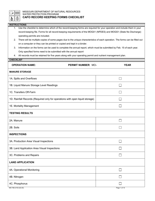 Form MO780-2153 Cafo Record Keeping Forms Checklist - Missouri
