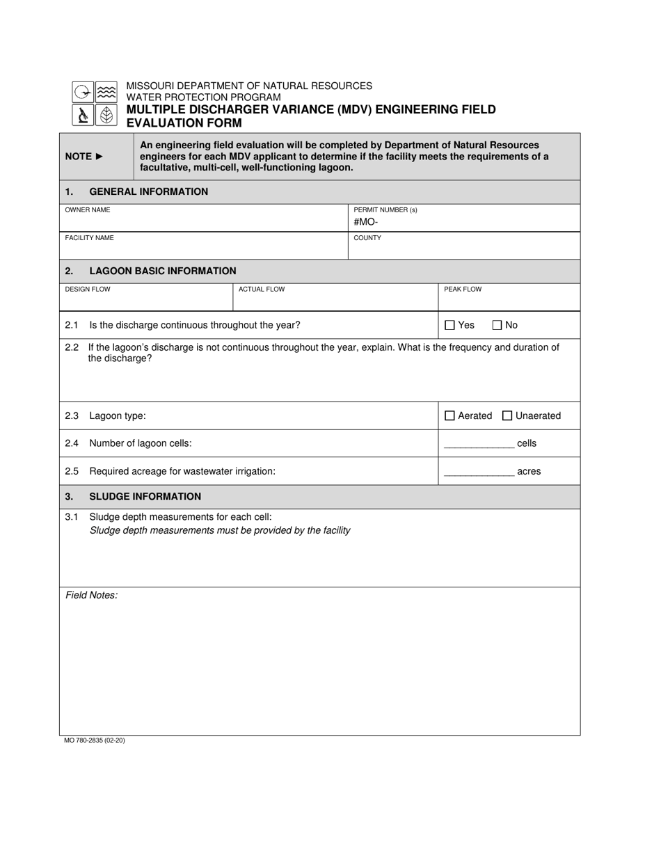 Form MO780-2835 Multiple Discharger Variance (Mdv) Engineering Field Evaluation Form - Missouri, Page 1
