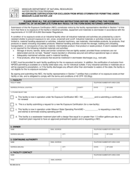 Document preview: Form 780-2828 No Exposure Certification for Exclusion From Npdes Stormwater Permitting Under Missouri Clean Water Law - Missouri
