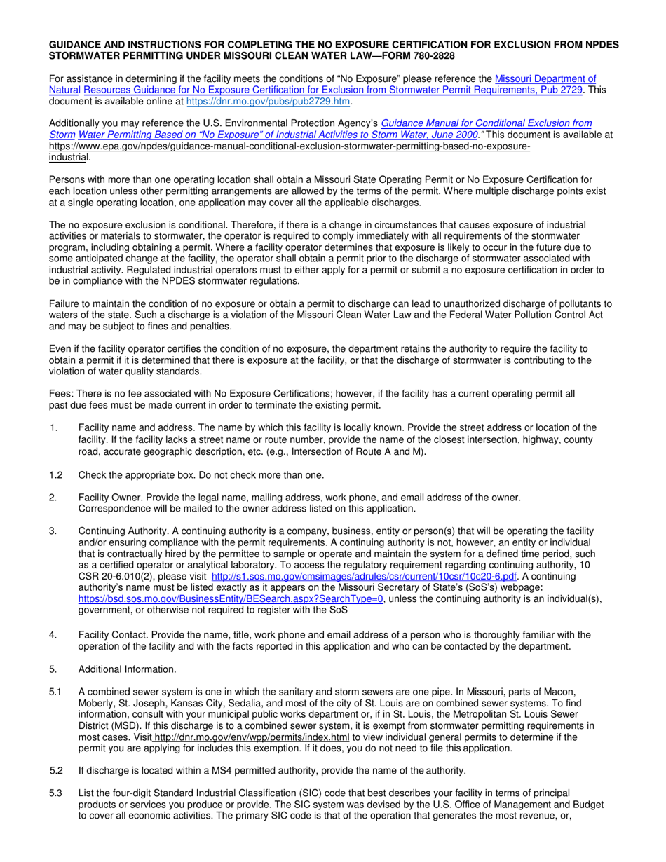 Form 780-2828 No Exposure Certification for Exclusion From Npdes Stormwater Permitting Under Missouri Clean Water Law - Missouri, Page 4