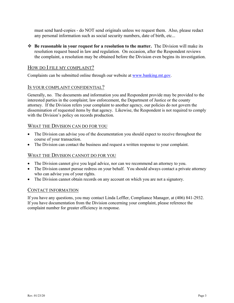 Complaint Form - Montana, Page 3