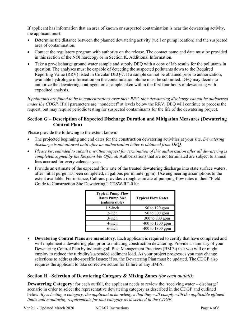 Instructions for Form NOI-07 Notice of Intent Form Construction Dewatering General Permit Mtg070000 - Montana, Page 4