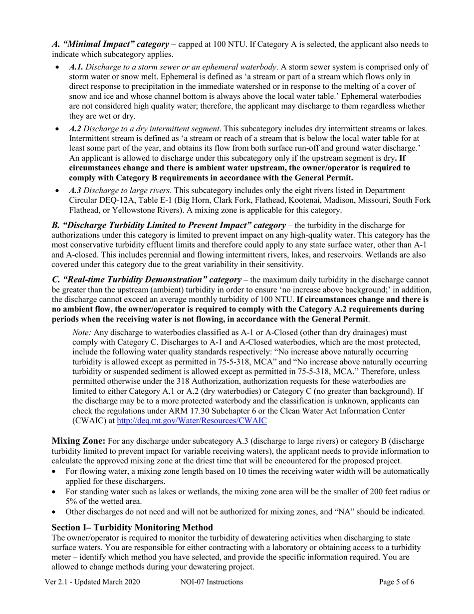 Instructions for Form NOI-07 Notice of Intent Form Construction Dewatering General Permit Mtg070000 - Montana, Page 5