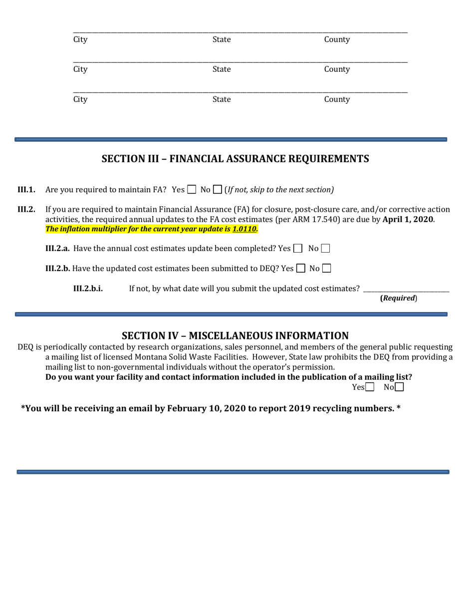 Solid Waste Facility License Renewal Application - Montana, Page 4