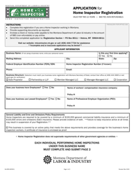 Form DLI-ERD-WCR001 &quot;Application for Home Inspector Registration&quot; - Montana