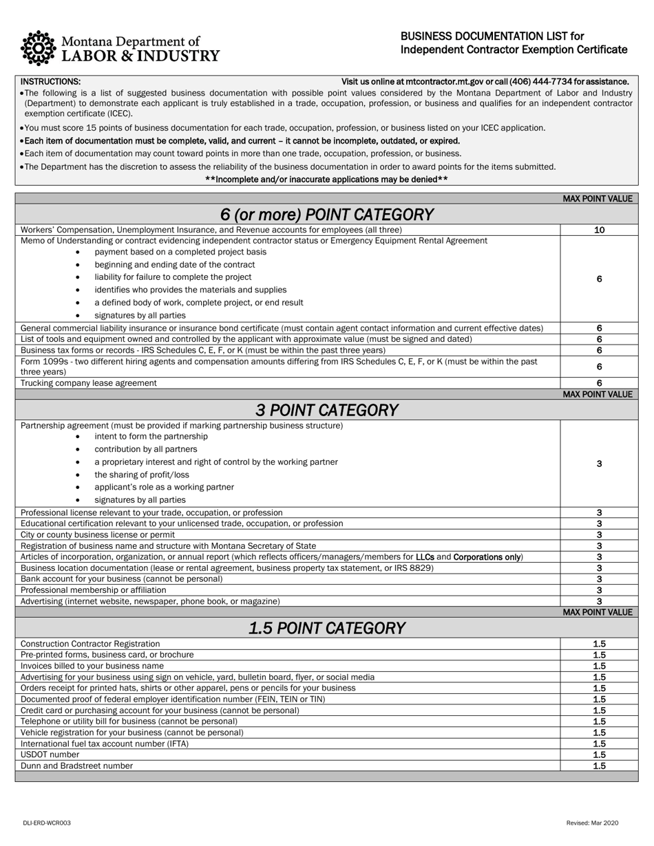 Form DLI-ERD-WCR003 Application for Independent Contractor Exemption Certificate - Montana, Page 3