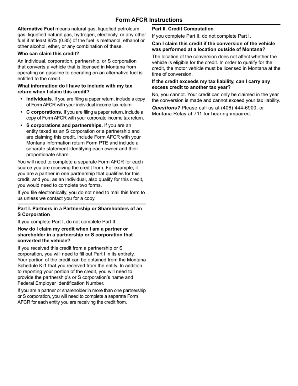 Form AFCR Alternative Fuel Credit - Montana, Page 2