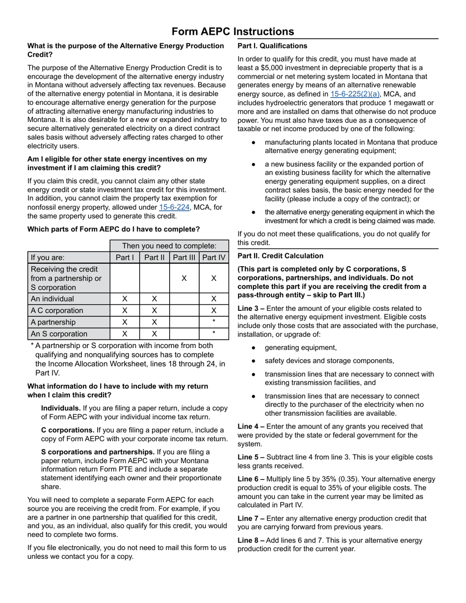 Form AEPC Alternative Energy Production Credit - Montana, Page 3