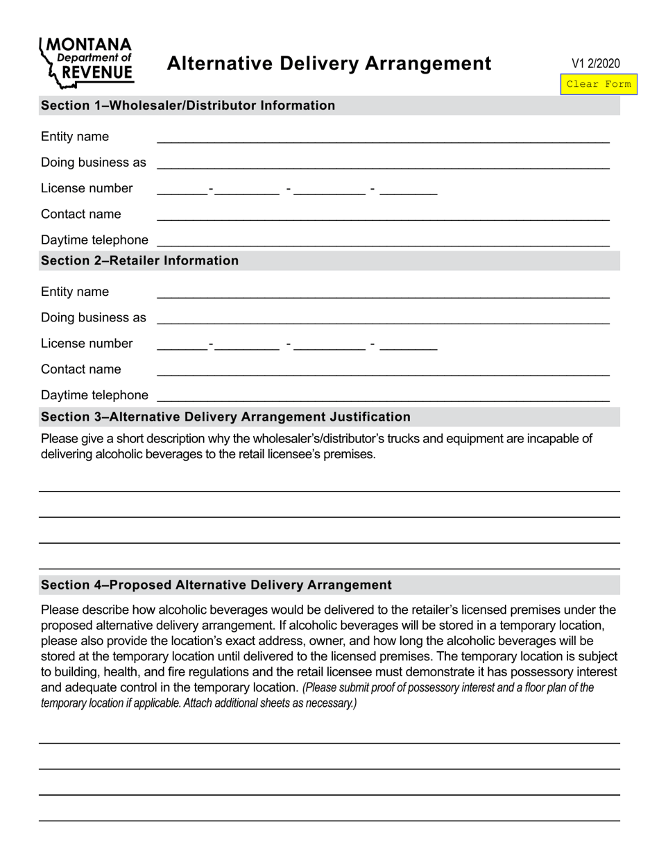 Form ALT-DEL Alternative Delivery Arrangement - Montana, Page 1