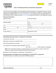 Form CAB-1 New or Expanding Industry Classification Application - Montana